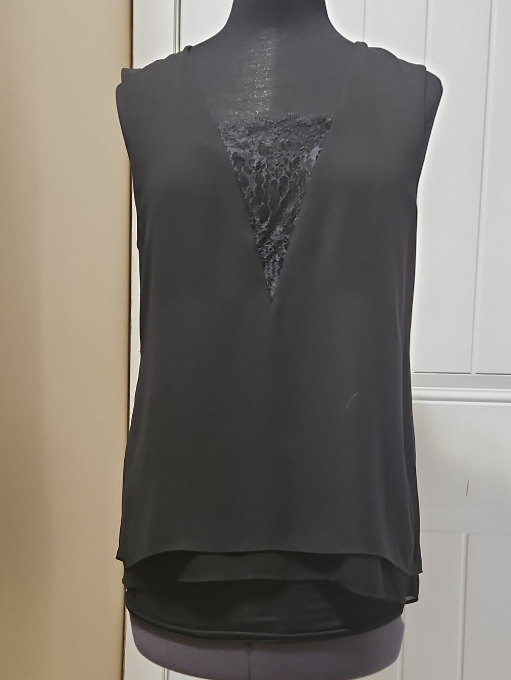 BCBGMAXAZRIA Mishelle Lace Insert Hi-low Hem Sleeveless Top Black XS